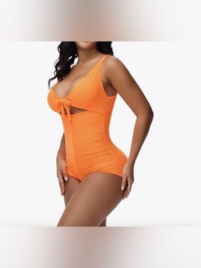 Shapshe Textured Cutout One-Piece Swimsuit - Bright Orange new w/tags size Large